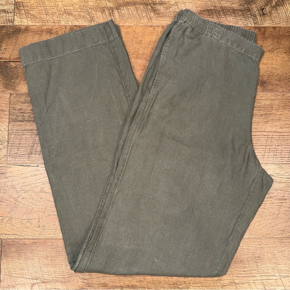 J. Jill Women’s 100% Linen Wide Leg Pants with Pockets in Olive